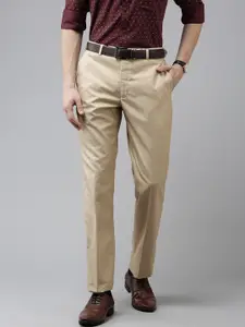 Park Avenue Men Beige Solid Mid-Rise Formal Trousers