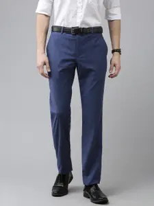 Park Avenue Men Blue Smart Fit Solid Mid Rise Formal Trousers