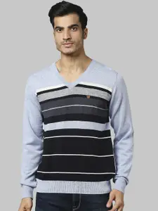 Raymond Men Blue & Grey Striped Pullover