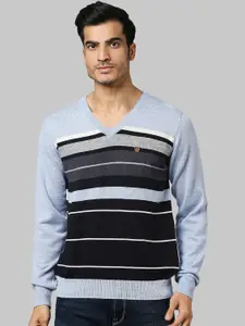 Raymond Men Blue & Grey Striped Pullover
