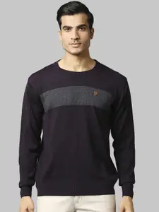 Raymond Men Violet & Grey Colourblocked Pullover Sweater