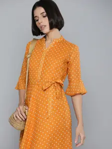 Flying Machine Women Yellow Printed Casual Fit And Flare Dress