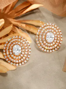 Rubans Rose Gold-Plated AD Studded Circular Oversized Stud Earrings