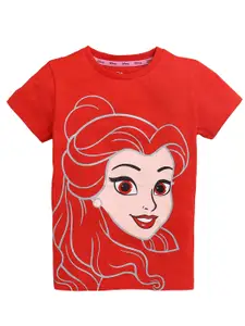 KINSEY Girls Red & Beige Belle Printed Bio Finish Pure Cotton T-shirt