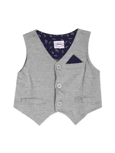 Donuts Boys Grey Solid Cotton Woven Waist Coat