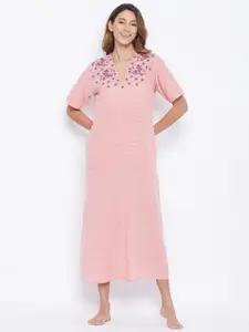 The Kaftan Company Pink Embroidered Maxi Nightdress