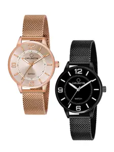 CARLINGTON Women Set of 2 Stainless Steel Bracelet Style Straps Analogue Watches