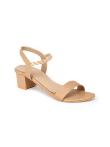 Picktoes Beige Block Sandals with Buckles