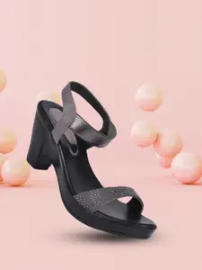 Picktoes Grey Striped PU Block Sandals with Bows