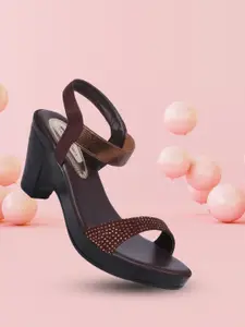 Picktoes Women Copper-Toned Embellished PU Block Heels