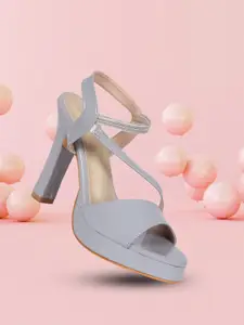 Picktoes Grey Block Peep Toes with Buckles