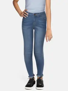 AND Girls Blue Heavy Fade Stretchable Jeans