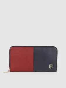 Tommy Hilfiger Women Red & Navy Blue Colourblocked Leather Zip Around Wallet