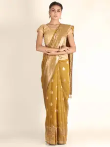 KAJREE Women Mustard Foil Print Saree