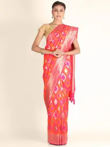 KAJREE Pink & Gold-Toned Pure Silk Chanderi Saree