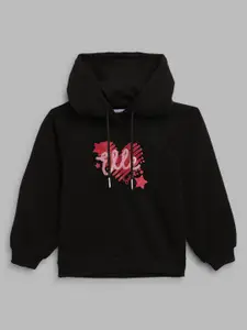 ELLE Girls Black Printed Hooded Sweatshirt