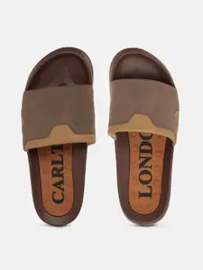 Carlton London sports Men Brown Solid Sliders with Perforations