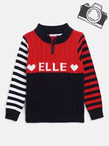 ELLE Girls Red & Black Striped Cotton Pullover