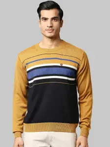Raymond Men Yellow & Black Striped Pullover