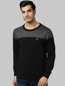 Raymond Men Grey & Black Colourblocked Acrylic Pullover