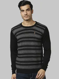 Raymond Men Black & Grey Striped Acrylic Wool Pullover