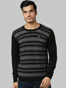 Raymond Men Black & Grey Striped Acrylic Wool Pullover