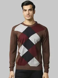 Raymond Men Brown Checked Pullover