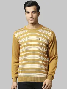 Raymond Men Yellow & White Striped Pullover