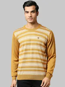 Raymond Men Yellow & White Striped Pullover