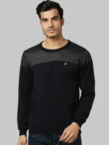 Raymond Men Blue & Grey Colourblocked Pullover
