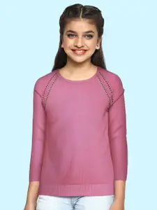 Global Desi Girls Pink Solid Bead Embellished Top