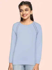 Global Desi Girls Blue Solid Regular Fit T-shirt