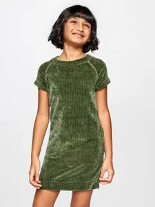 Global Desi Girls Olive Green Self Designed Sheath Dress