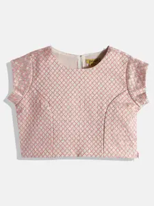 Global Desi Girls Pink Self Design Boxy Crop Top