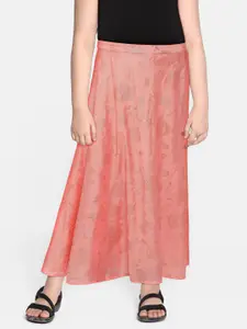 Global Desi Girls Pink Foil Printed A-Line Skirt