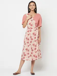Fabindia Pink A-Line Midi Dress