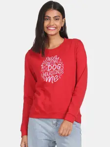Sugr Women Red Crew Neck Casual Sweat Shirt
