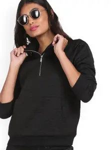 Sugr Women Black High Neck Textured Sweatshirt