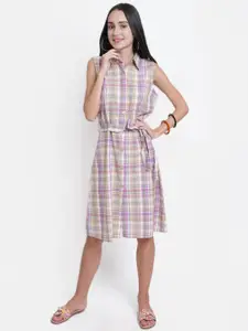 Purple State Multicoloured Checked Shirt Dress