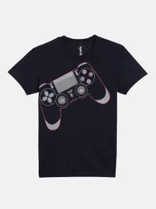 Maniac Boys Black Printed Slim Fit T-shirt