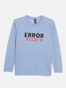 Maniac Boys Blue & Black Typography Printed Slim Fit Pure Cotton T-shirt