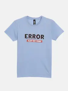 Maniac Boys Blue Typography Printed Applique Slim Fit T-shirt