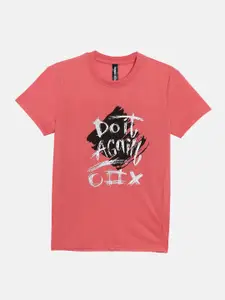 Maniac Boys Pink Typography Printed Slim Fit T-shirt