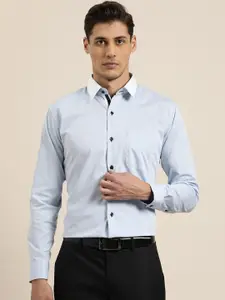 Hancock Men Blue Slim Fit Self-Design Chambray Cotton Formal Shirt