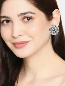 OOMPH Silver-Toned & White Oxidised Floral Studs