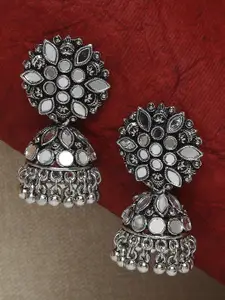 OOMPH Silver-Toned Dome Shaped Jhumkas Earrings