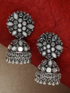 OOMPH Silver-Toned Dome Shaped Jhumkas Earrings