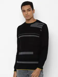 Allen Solly Men Black & Grey Striped Cotton Pullover