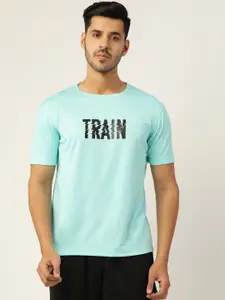ARMISTO Men Turquoise Blue Typography Printed Dri Fit Training T-shirt
