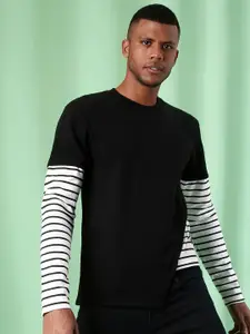 Campus Sutra Men Black Striped Sweatshirt